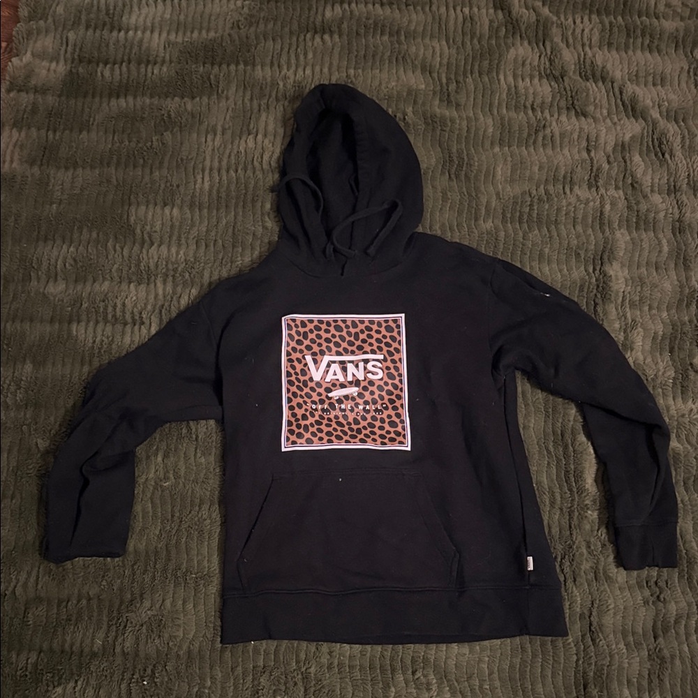Vans Black Hoodie with Leopard Graphic